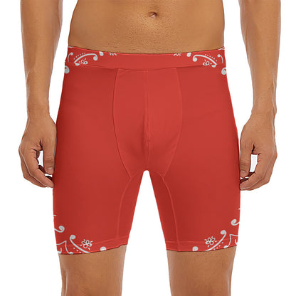 Orange Paisley Bandana Print Men's Long Boxer Briefs