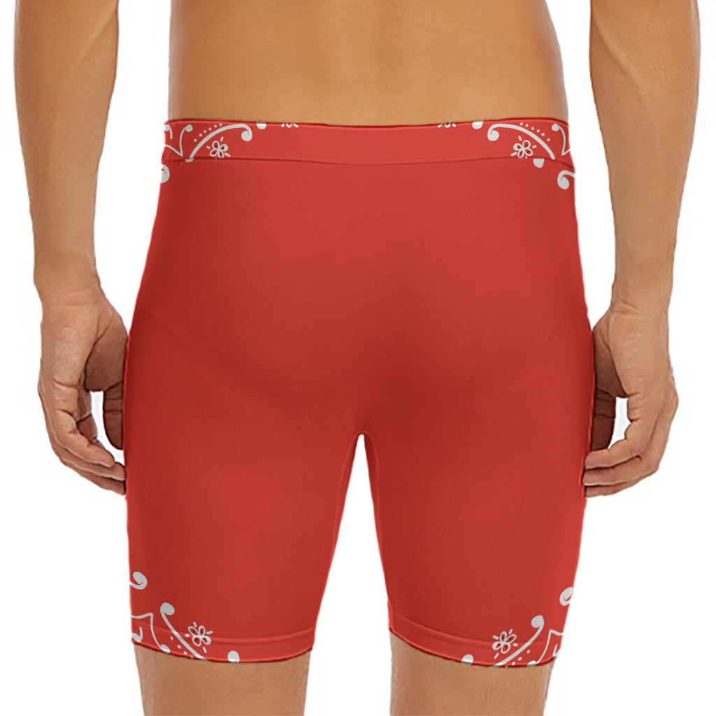 Orange Paisley Bandana Print Men's Long Boxer Briefs