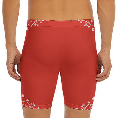 Orange Paisley Bandana Print Men's Long Boxer Briefs