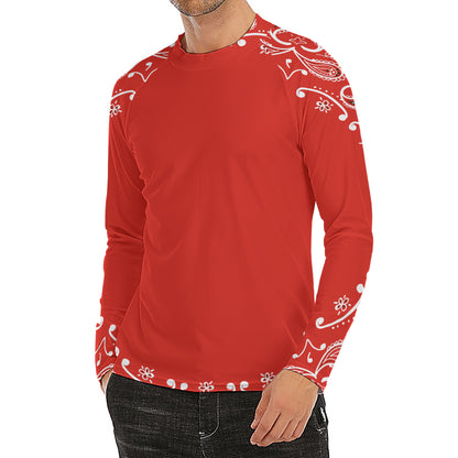 Orange Paisley Bandana Print Men's Long Sleeve Rash Guard