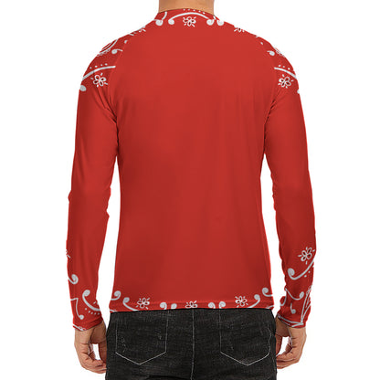 Orange Paisley Bandana Print Men's Long Sleeve Rash Guard