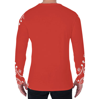 Orange Paisley Bandana Print Men's Long Sleeve T-Shirt