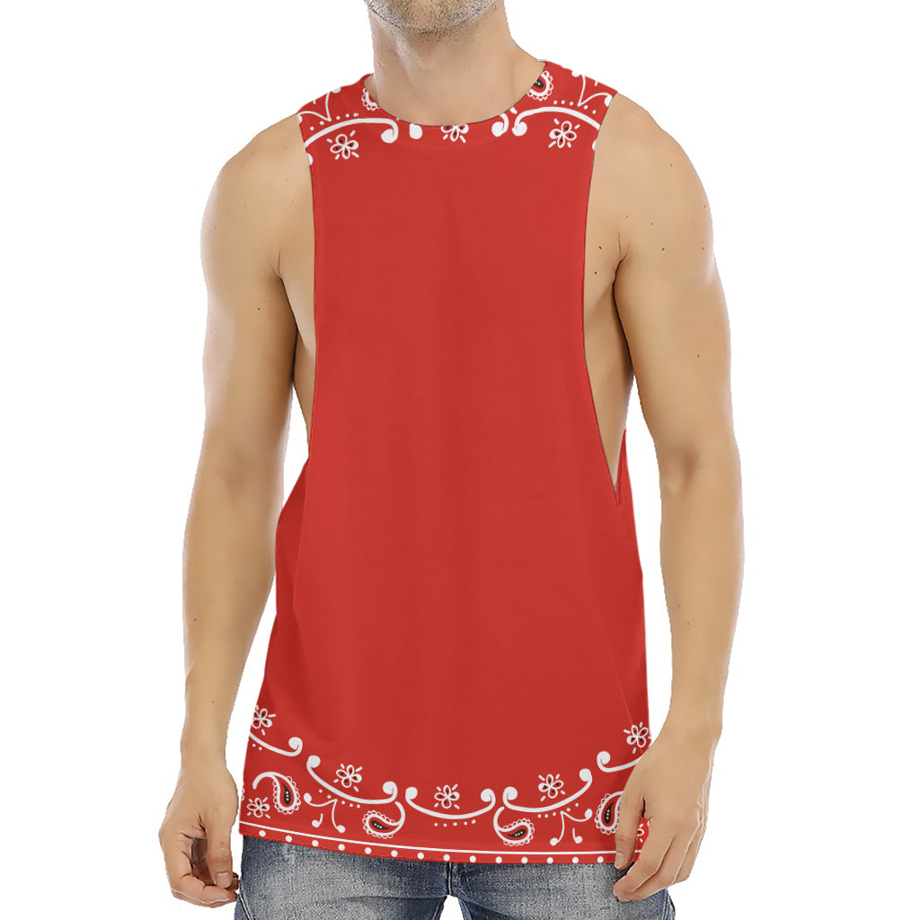 Orange Paisley Bandana Print Men's Muscle Tank Top