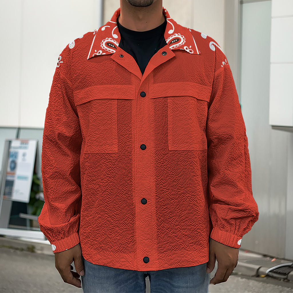 Orange Paisley Bandana Print Men's Shirt Jacket