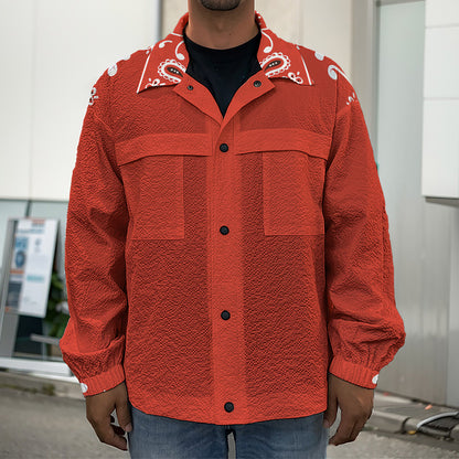 Orange Paisley Bandana Print Men's Shirt Jacket