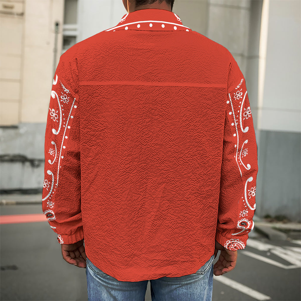 Orange Paisley Bandana Print Men's Shirt Jacket