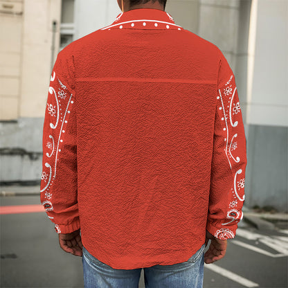 Orange Paisley Bandana Print Men's Shirt Jacket