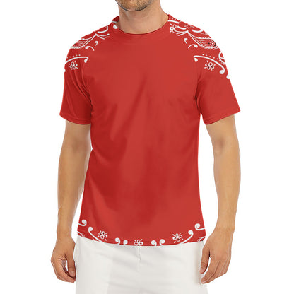 Orange Paisley Bandana Print Men's Short Sleeve Rash Guard