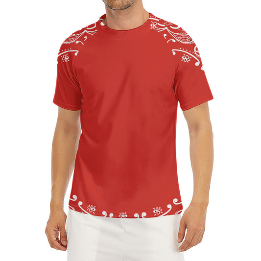 Orange Paisley Bandana Print Men's Short Sleeve Rash Guard