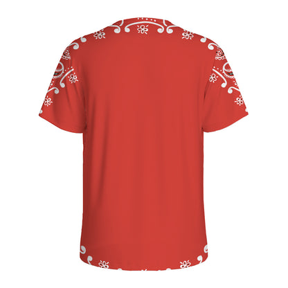 Orange Paisley Bandana Print Men's Sports T-Shirt