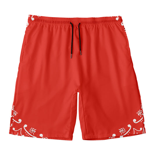 Orange Paisley Bandana Print Men's Swim Trunks