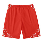 Orange Paisley Bandana Print Men's Swim Trunks