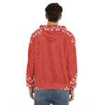 Orange Paisley Bandana Print Men's Velvet Pullover Hoodie