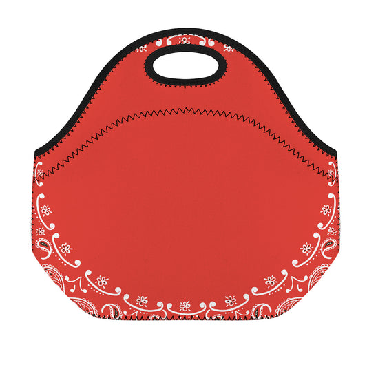 Orange Paisley Bandana Print Neoprene Lunch Bag