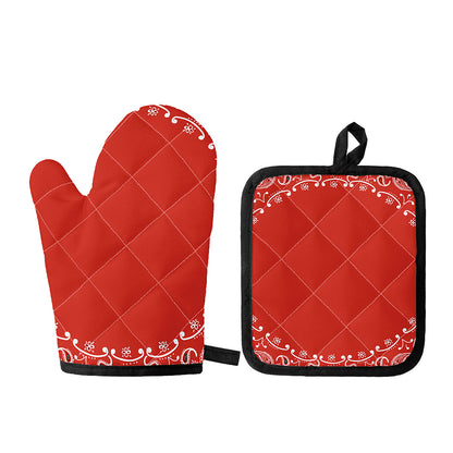 Orange Paisley Bandana Print Oven Mitt And Pot Holder Set