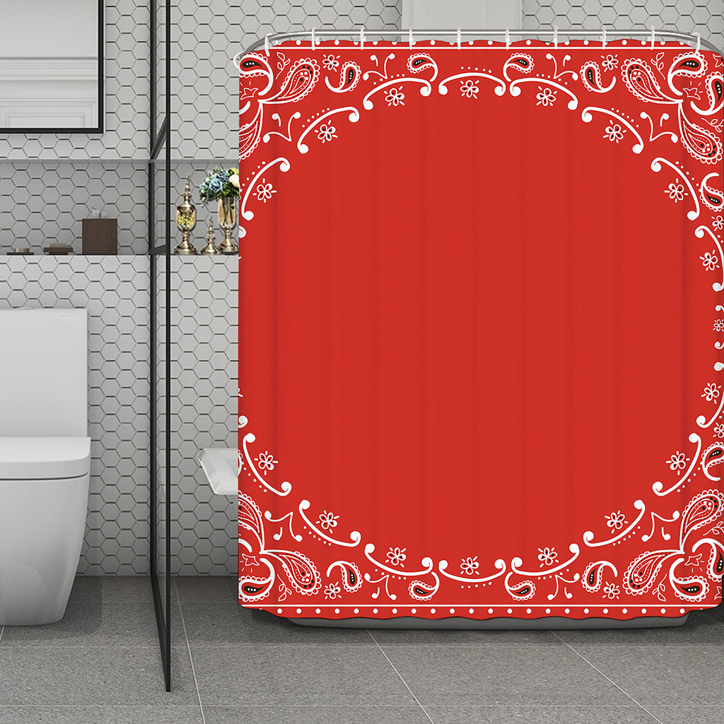 Orange Paisley Bandana Print Polyester Shower Curtain