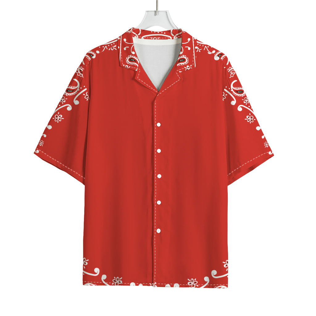 Orange Paisley Bandana Print Rayon Hawaiian Shirt