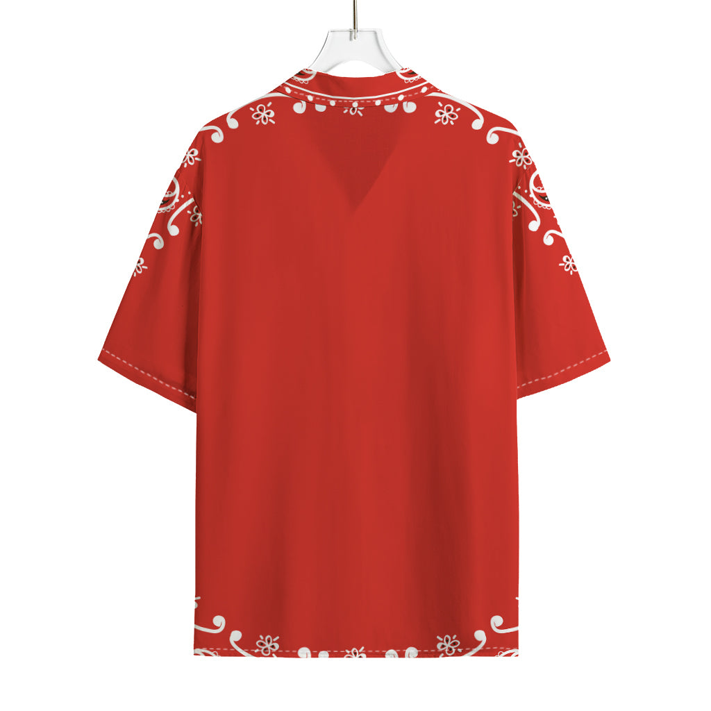 Orange Paisley Bandana Print Rayon Hawaiian Shirt