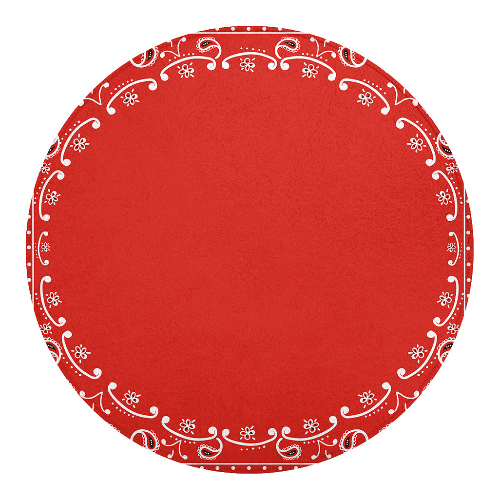 Orange Paisley Bandana Print Round Blanket