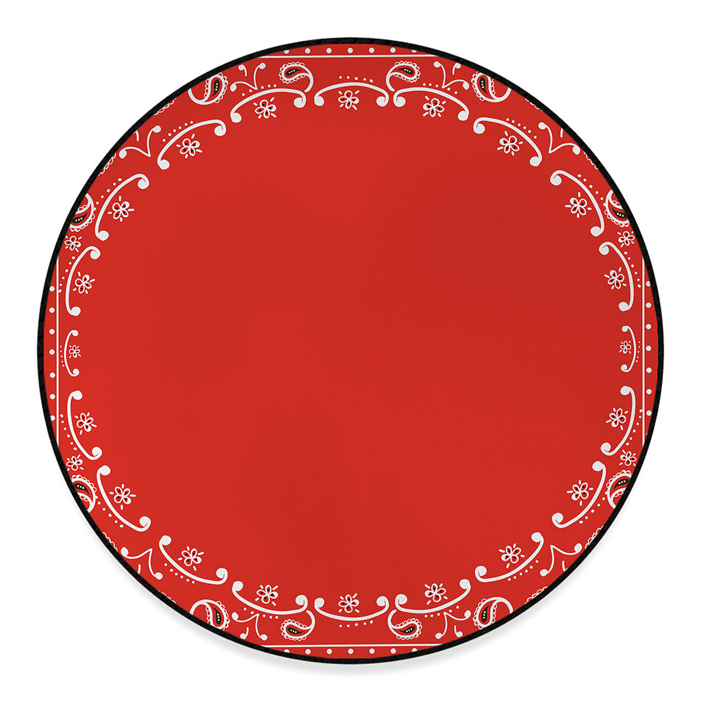 Orange Paisley Bandana Print Round Floor Mat