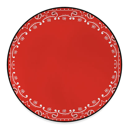 Orange Paisley Bandana Print Round Floor Mat