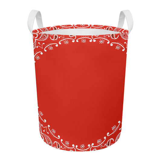 Orange Paisley Bandana Print Round Laundry Basket