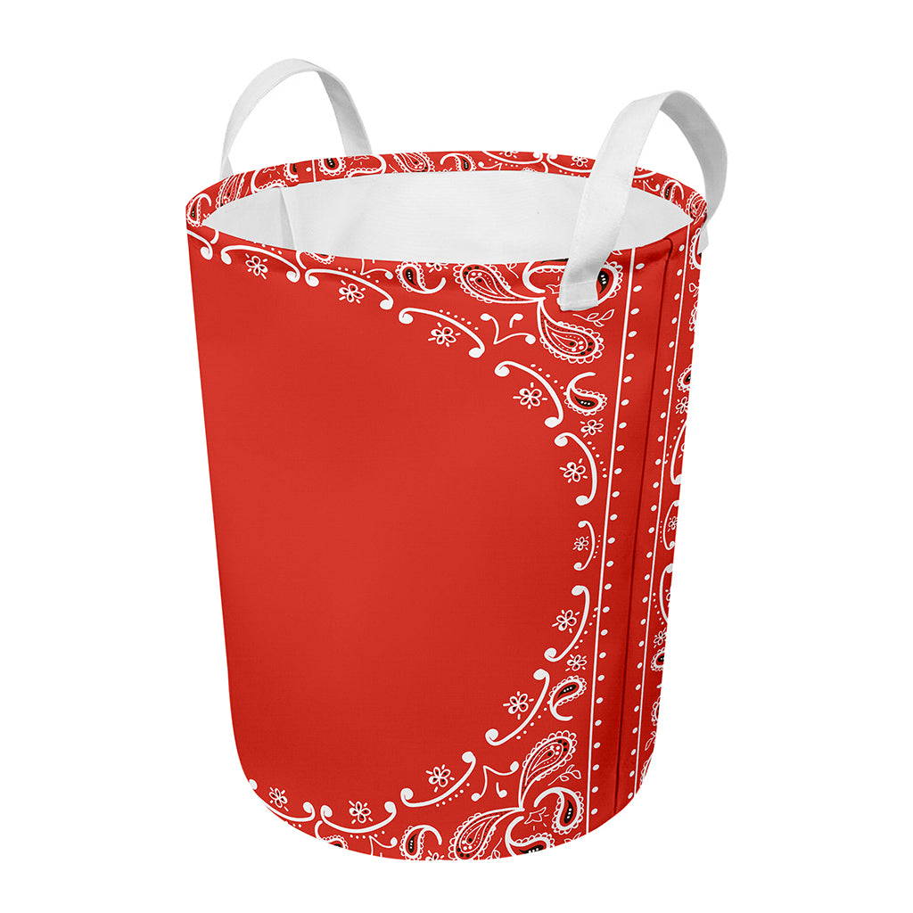 Orange Paisley Bandana Print Round Laundry Basket