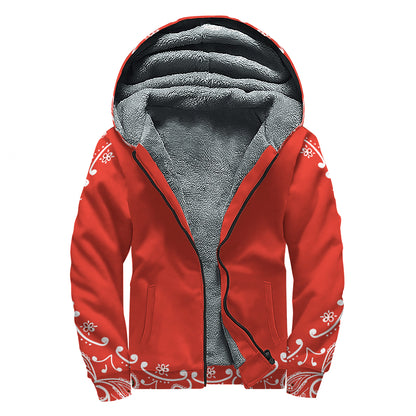 Orange Paisley Bandana Print Sherpa Lined Zip Up Hoodie