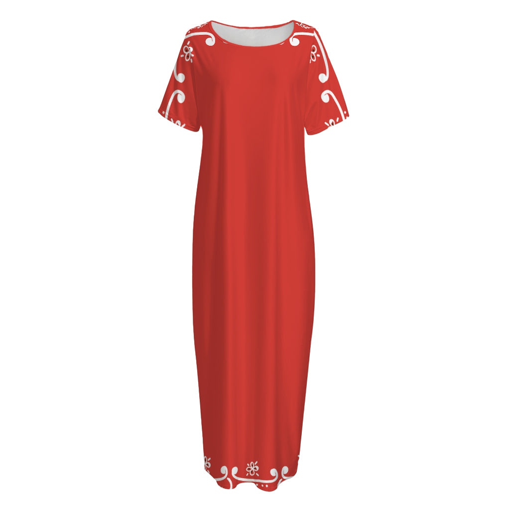 Orange Paisley Bandana Print Short Sleeve Long Nightdress