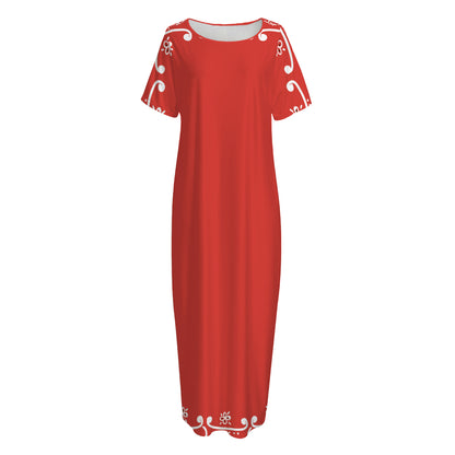 Orange Paisley Bandana Print Short Sleeve Long Nightdress