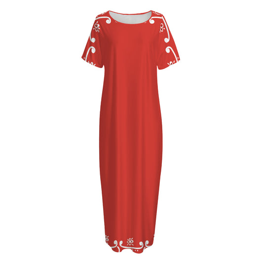 Orange Paisley Bandana Print Short Sleeve Long Nightdress