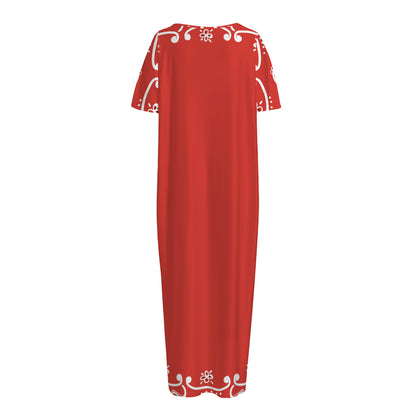 Orange Paisley Bandana Print Short Sleeve Long Nightdress