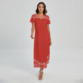 Orange Paisley Bandana Print Short Sleeve Maxi Dress