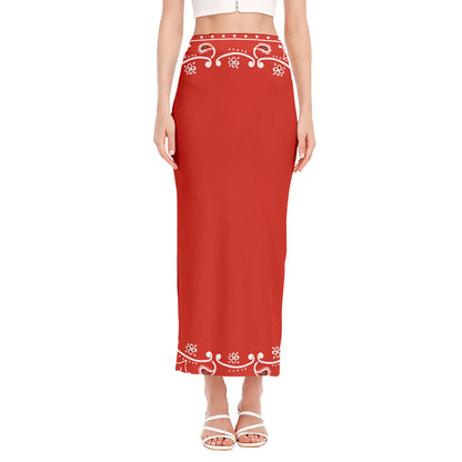Orange Paisley Bandana Print Side Slit Maxi Skirt
