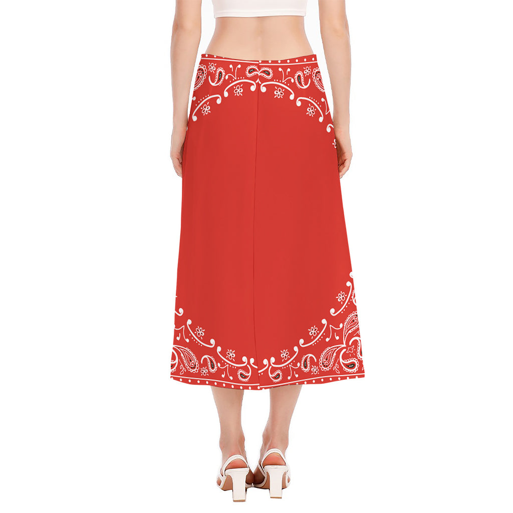 Orange Paisley Bandana Print Side Slit Midi Skirt