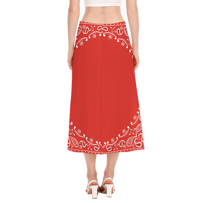 Orange Paisley Bandana Print Side Slit Midi Skirt