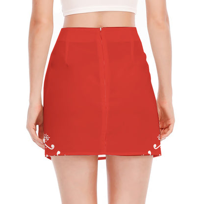 Orange Paisley Bandana Print Side Slit Mini Skirt