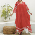 Orange Paisley Bandana Print Silk V-Neck Kaftan Dress