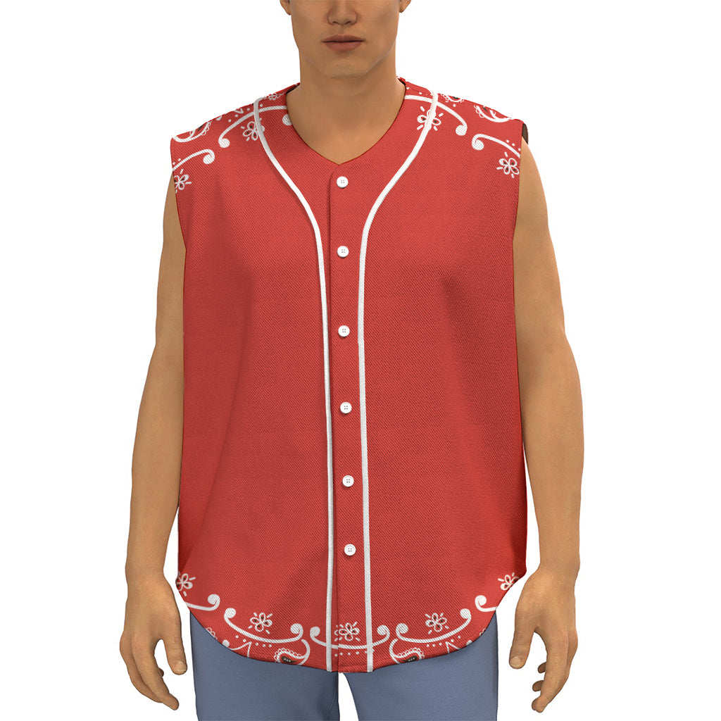 Orange Paisley Bandana Print Sleeveless Baseball Jersey