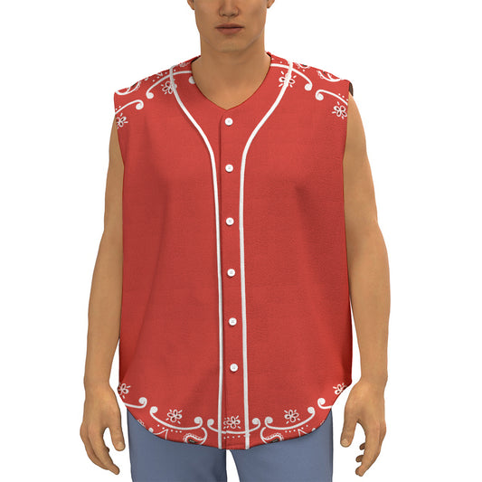 Orange Paisley Bandana Print Sleeveless Baseball Jersey