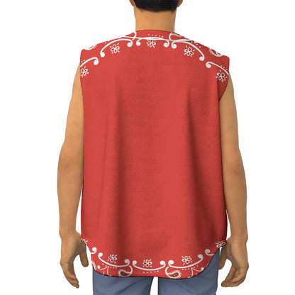 Orange Paisley Bandana Print Sleeveless Baseball Jersey