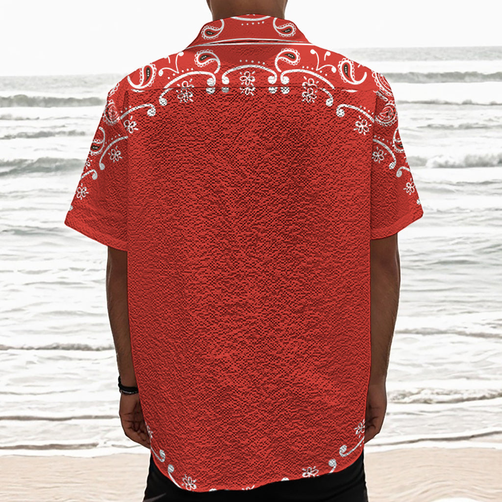 Orange Paisley Bandana Print Textured Short Sleeve Shirt