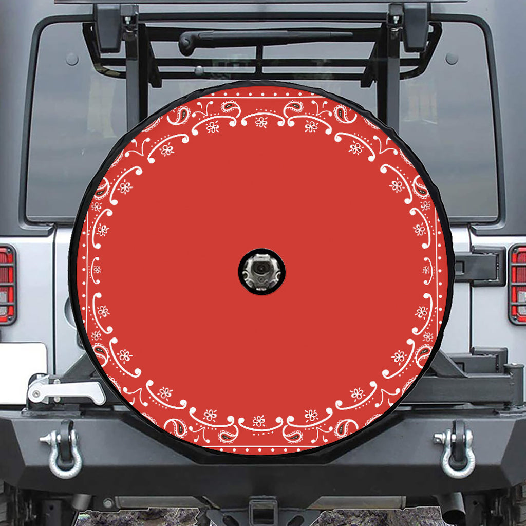 Orange Paisley Bandana Print Tire Cover With Camera Hole