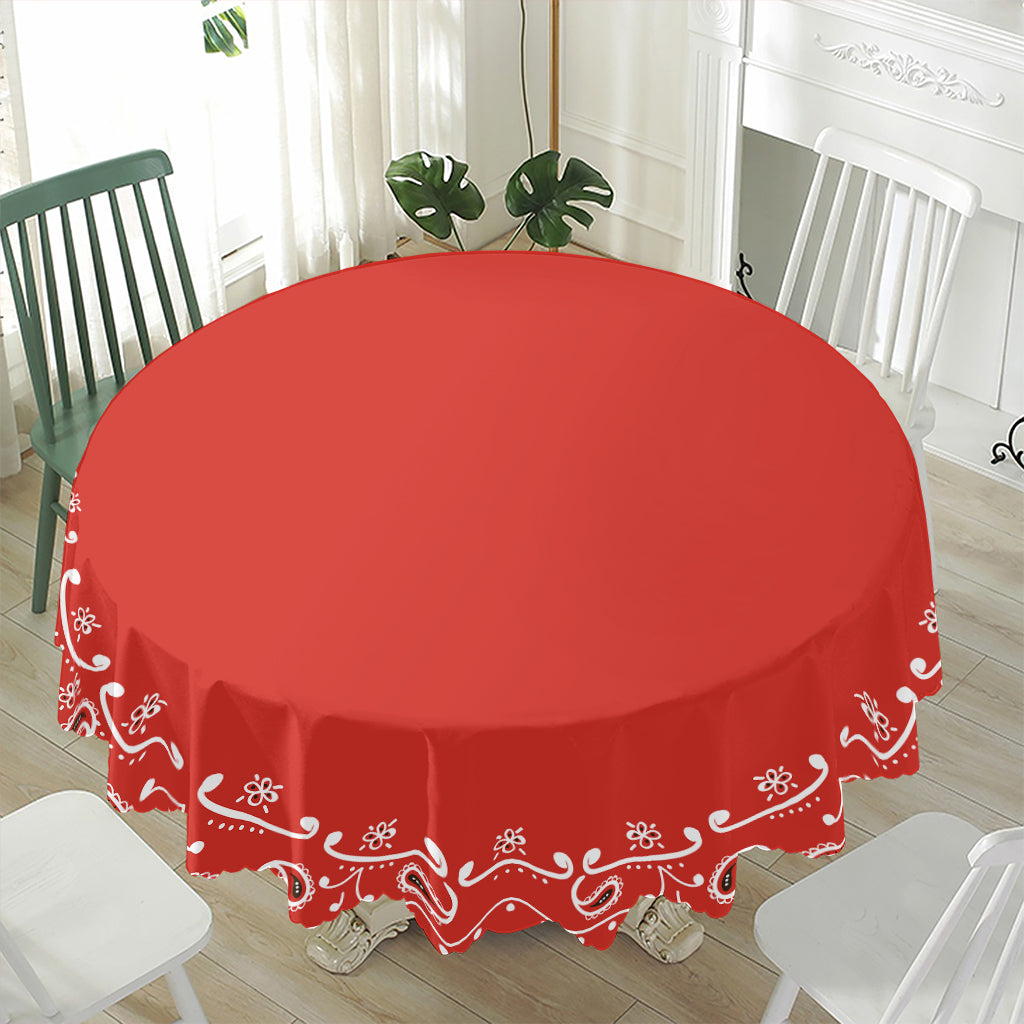 Orange Paisley Bandana Print Waterproof Round Tablecloth