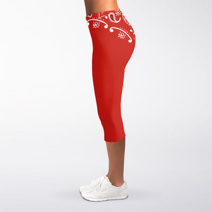 Orange Paisley Bandana Print Women's Capri Leggings