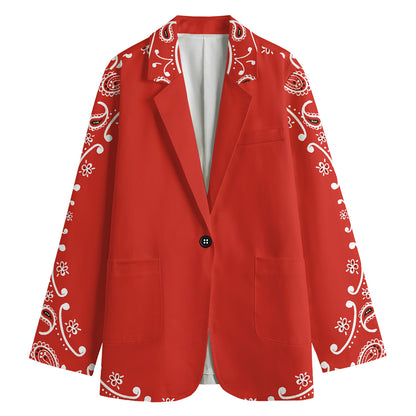 Orange Paisley Bandana Print Women's Cotton Blazer
