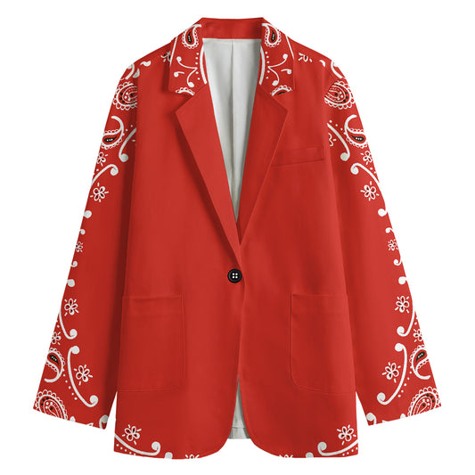 Orange Paisley Bandana Print Women's Cotton Blazer
