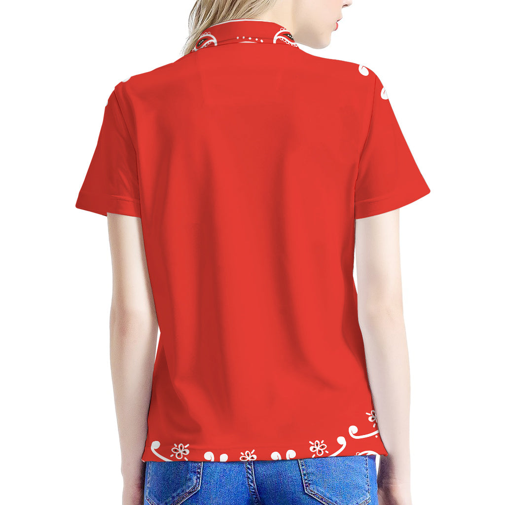 Orange Paisley Bandana Print Women's Polo Shirt