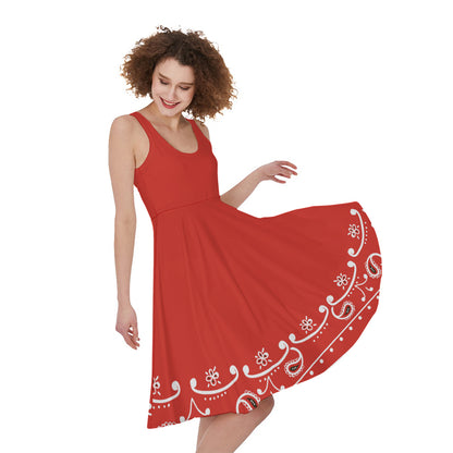 Orange Paisley Bandana Print Women's Sleeveless Dress
