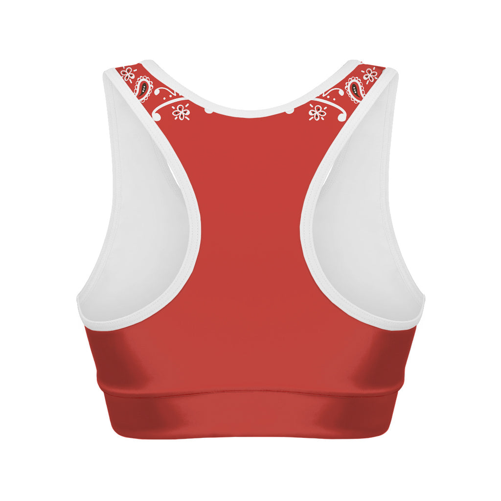 Orange Paisley Bandana Print Women's Sports Bra